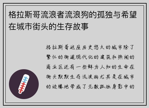 格拉斯哥流浪者流浪狗的孤独与希望在城市街头的生存故事